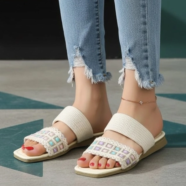 دمپایی سنتی طرحدار کتان پاتریس